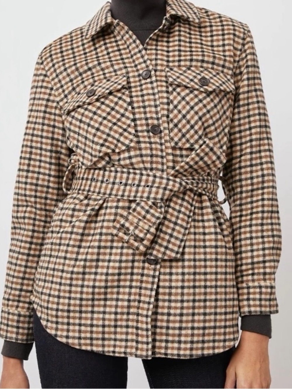 Rails Rhodes Belted Plaid Wool Blend Shacket Jacket Ochre Sand Mocha Medium NWOT